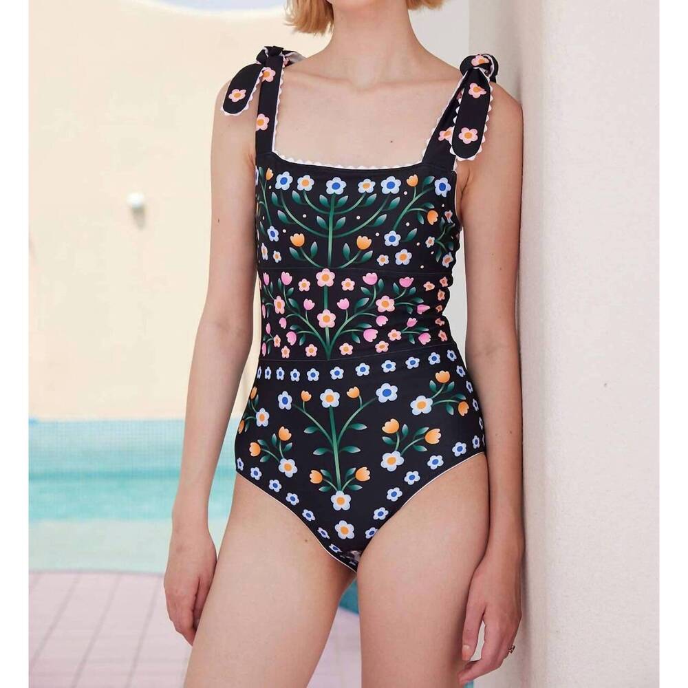 NEW JESSIE ZHAO day/night garden reversible one-piece swimsuit in black multi